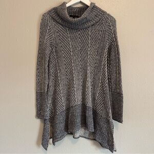 Jeanne Pierre 100% Cotton Cowl Neck Tunic Sweater -Small -Blue/White Herringbone